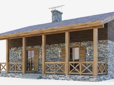 Container cottage in the style of a Swiss chalet 3D model