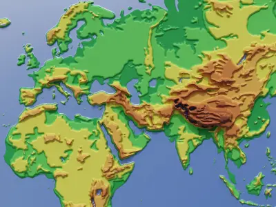 Topographic map of the world 3D model