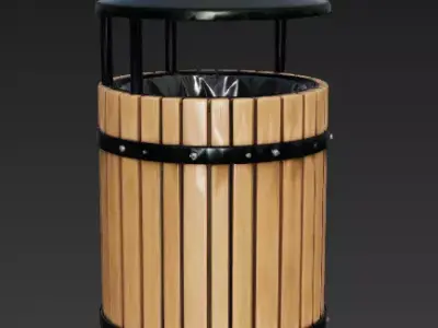 Round Wooden Park Trash Bin 3D Model Low-poly 3D model