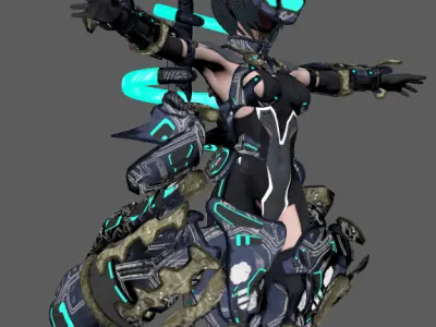 Cyberpunk female warrior Low-poly 3D model