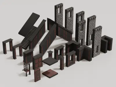 D Kit 00 Demon Castle Architecture Kit - Room Kit Low-poly 3D model