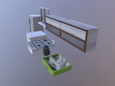 Kitchen Set sliding window on wall 3D model