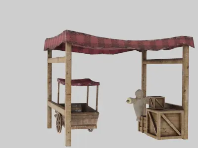 Medieval Stall Low-poly 3D model