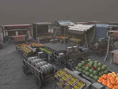 Medieval Market PBR v2 Low-poly 3D model