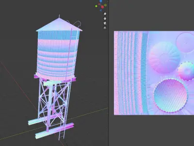 Water tank rooftop game ready asset Low-poly 3D model