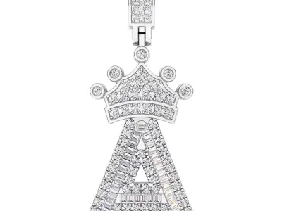 Crown Initial  A  Letter Pendant 3D print model