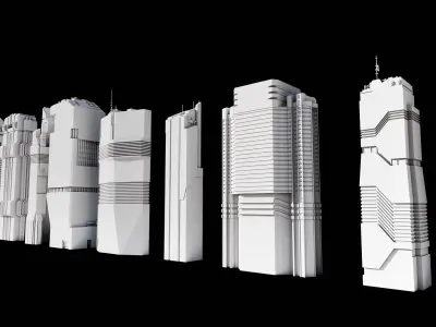 Cyberpunk modern low poly sci-fi skyscrapers  Low-poly 3D model