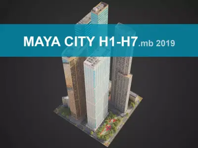 Realistic City District H1-H7 MAYA Low-poly 3D model