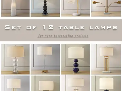 Set of 12 table lamps 3D model