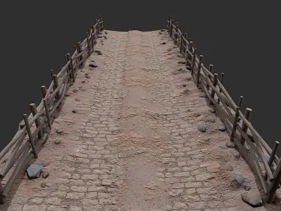 Village Road With Fence 3 Low-poly 3D model