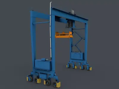 PBR Rubber Tyred Gantry Crane RTG V1 - Blue Light Low-poly 3D model