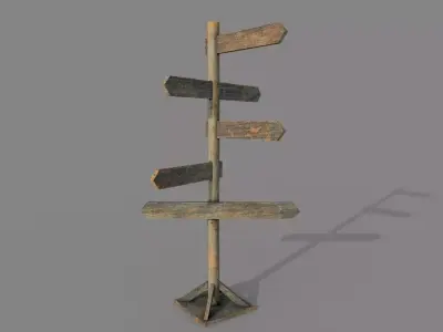 Wooden PBR Old Signpost Low-poly 3D model