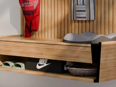 Modern Minimalist Batten Oak Shoes Storage  and Panel 3D Model Free 3D model