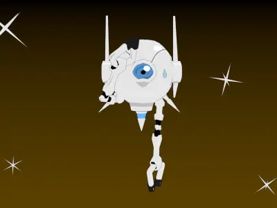 Blue-Eyed white Robot Low-poly 3D model