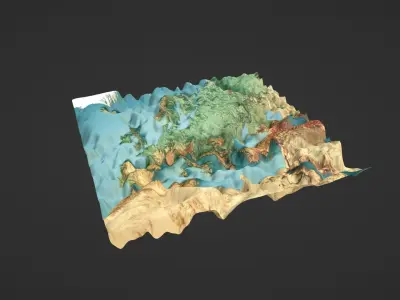 Europe Map Topography Low-poly 3D model
