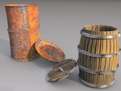 casks oil-barrels Low-poly 3D model