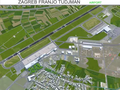 Zagreb Franjo Tudjman Airport 10km Low-poly 3D model