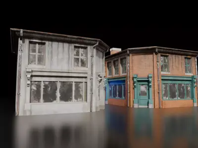 Old Town Shop Buildings  Game Ready Modular Assets  Low-poly 3D model