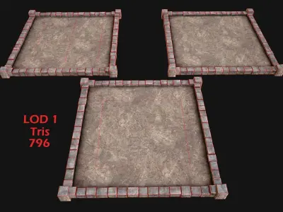 Castle Medieval Prison Roof Set Low-poly 3D model