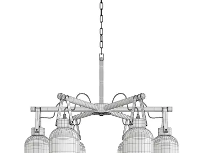 ARGUS wooden chandelier with glass shades Low-poly 3D model
