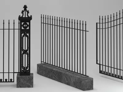 Fence Railing Gate street Park 3D model