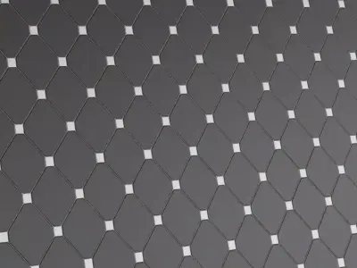 Classic Matte Black Octagon Tiles with White Inlays PBR Seamless Texture