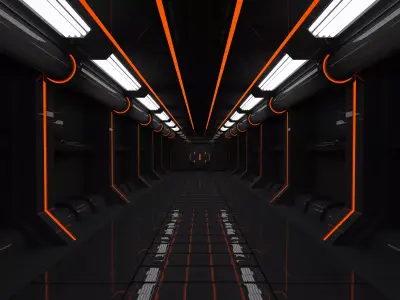 SCI FI INTERIOR SCENE SPACE SHIP CORRIDOR Low-poly 3D model
