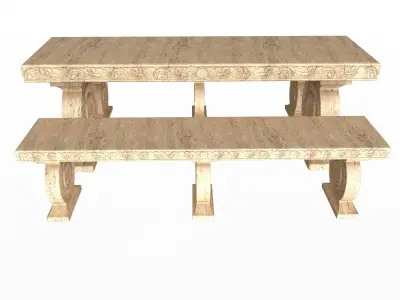 Stone Bench and Table 01 Low-poly 3D model