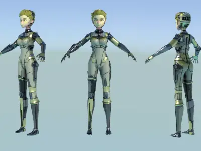 Asymmetric Robotic Character GOLD Low-poly 3D model