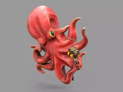 Game Ready Japanese Signs Set Octopus Signboard Low-poly 3D model