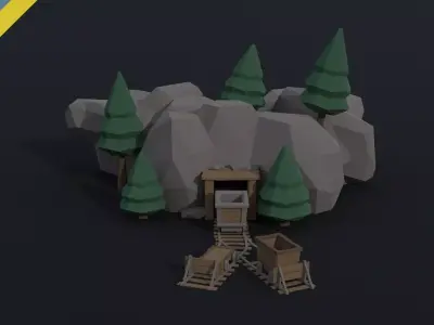 Cartoon medieval mine Polygonal Style Low-poly 3D model