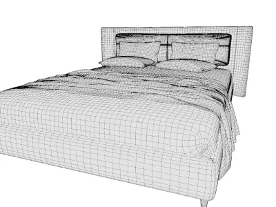 Queen Size Bed QFB-03v1 Low-poly 3D model
