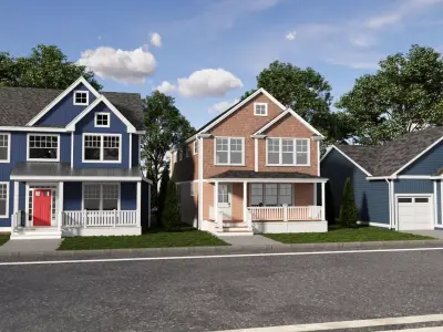 Set of 3 American Style Houses Architectural 3D Models 3D model