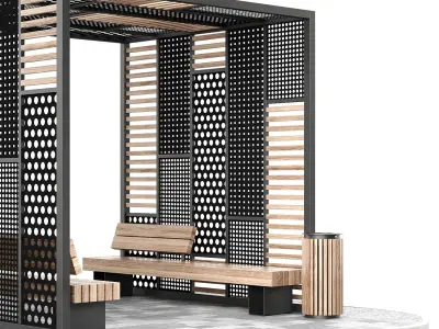 Set of pergolas and gazebos with benches 3D model