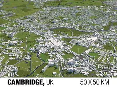 Cambridge UK 50x50km 3D City Map 3D model