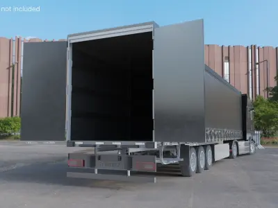  Mercedes 600 Long Haul Semi With Trailer Black Rigged for Cinema 4D 