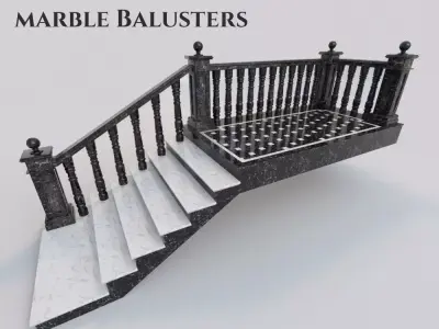 Classic stair with marble balusters 3D model