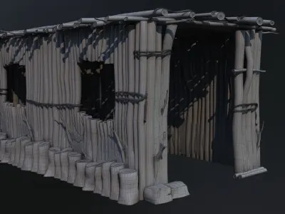 cowhouse wooden outhouse 3D model