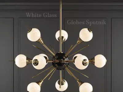 White Glass Globes Sputnik Chandelier in 70 3D model