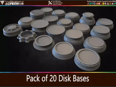 Pack of 20 Disk Bases Volume 01 Low-poly 3D model