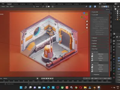 Sci-Fi corridor 3d model Render in Blender Low-poly 3D model