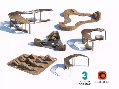 Innovative Wooden Play and Relaxation Structures for Parks 3D model