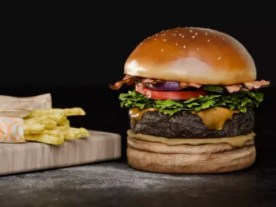 Handcrafted Crispy Cheese Burguer with French Fries 3D model