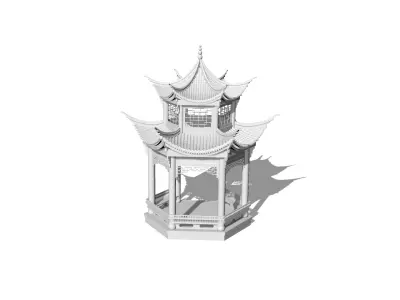 Chinese ancient building six-sided pavilion 3D print model