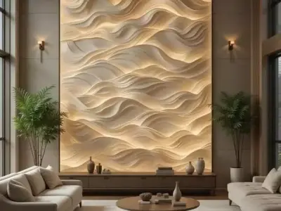 Modern wavey Relief Panel Wall Decor Set STL Mural CNC 356  3D model