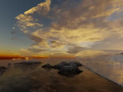 Procedural cloud sunset and spaceship 3D model