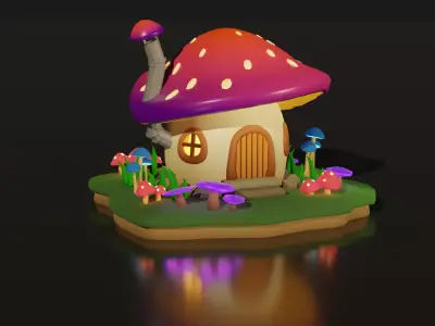 Low Poly Mushroom House Low-poly 3D model