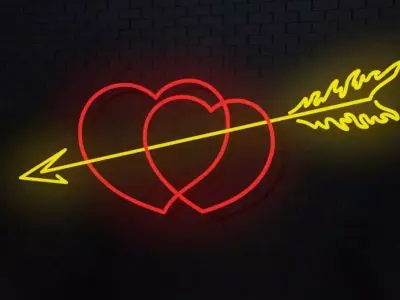 Neon Hearts and Arrow 3D model