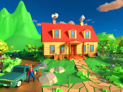 Village Low-poly 3D model