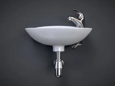 Compact Bathroom Sink with Faucet 3D model